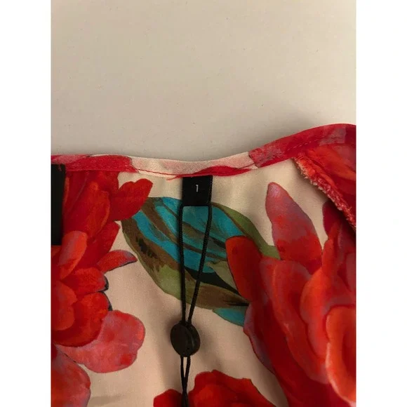 The Kooples Red Rose Floral Wrap Puff Sleeve Mini Dress Handkerchief Hem Small - Picture 7 of 13